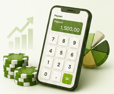 Calculator phone, chart and gaming chips